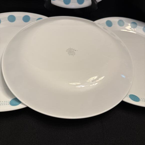 4 Corelle South Beach Dinner Plates Turquoise Blue Circle MCM Style Discontinued - Picture 6 of 11
